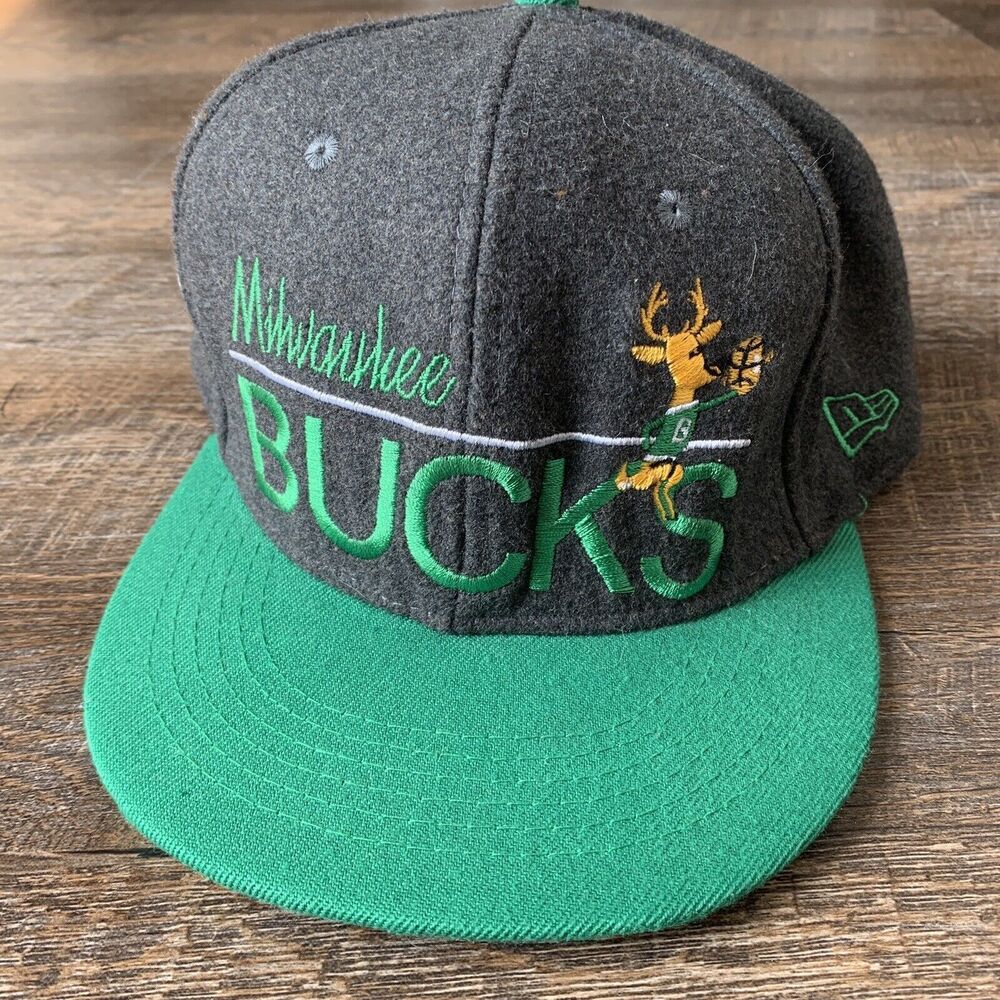 NBA Milwaukee Bucks Script Bango Mascot Mitchell & Ness Snapback Cap Hat Rare